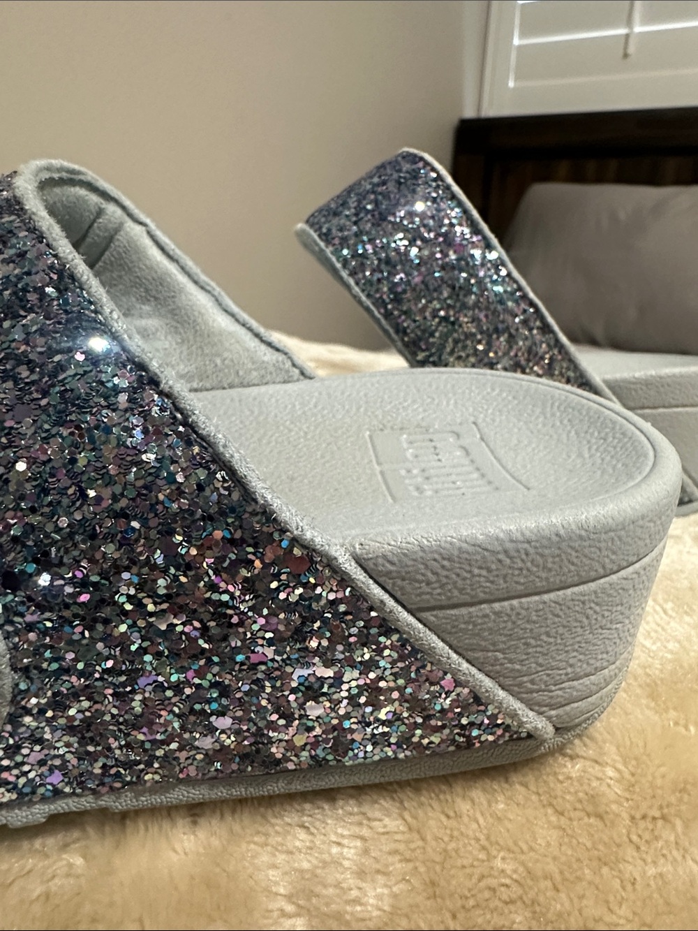 Fitflop Sparkle Double-Strap Slide Sandals - Silver/Blue Glitter - Picture 4 of 4